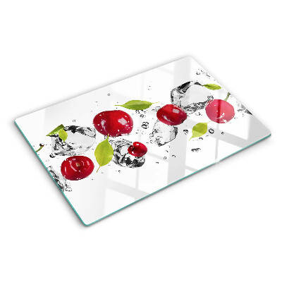Glass kitchen board Red apples with ice