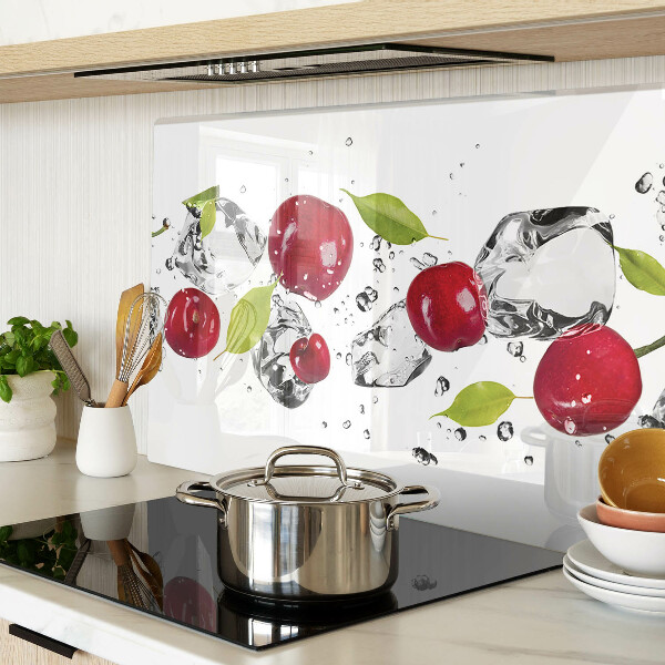 Glass kitchen board Red apples with ice