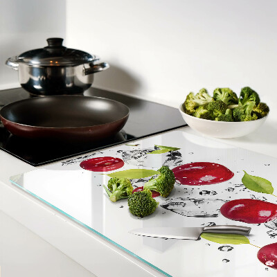 Glass kitchen board Red apples with ice
