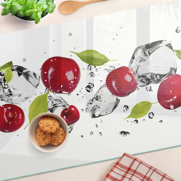 Glass kitchen board Red apples with ice