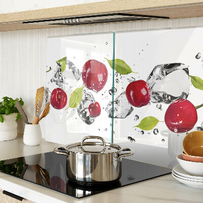 Glass kitchen board Red apples with ice