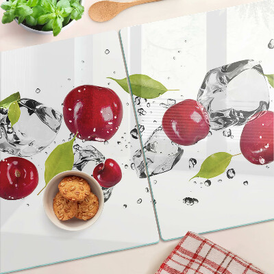Glass kitchen board Red apples with ice