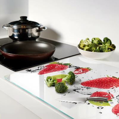 Chopping board glass Strawberries with ice