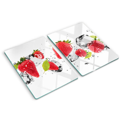 Chopping board glass Strawberries with ice