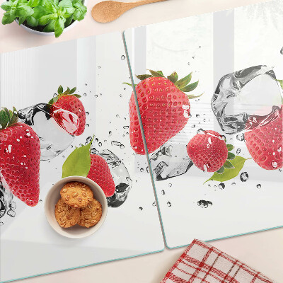 Chopping board glass Strawberries with ice