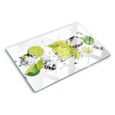Glass chopping board Lemons and ice in water