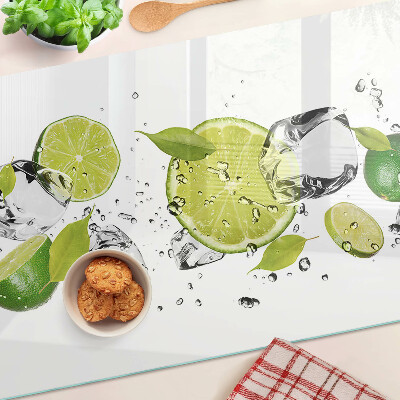 Glass chopping board Lemons and ice in water