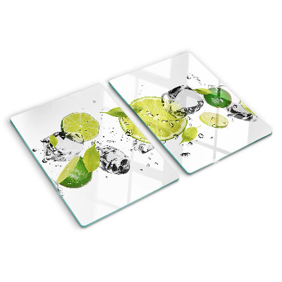 Glass chopping board Lemons and ice in water