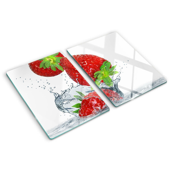 Chopping board glass Strawberries in water