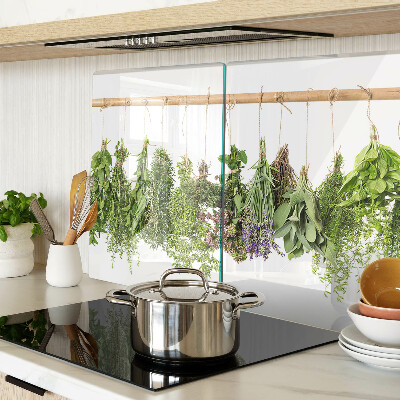 Chopping board Dried herbs on a string