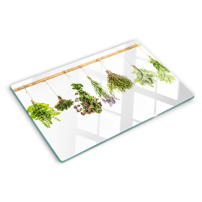 Cutting board Herbs dried on a string
