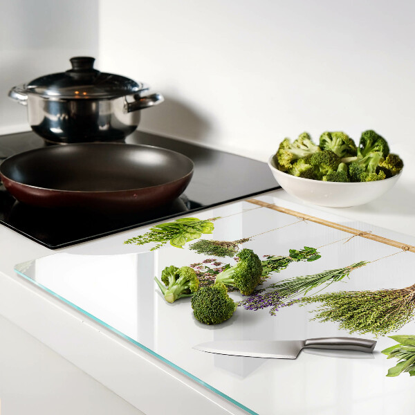 Cutting board Herbs dried on a string