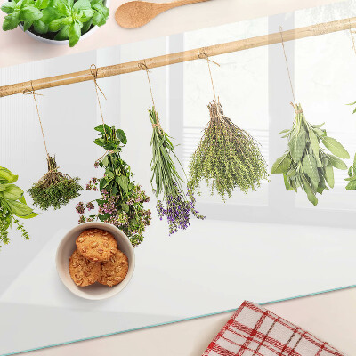 Cutting board Herbs dried on a string