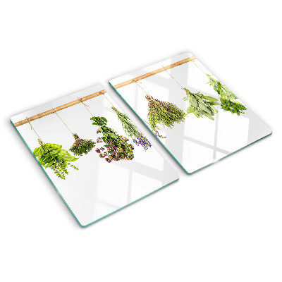 Cutting board Herbs dried on a string