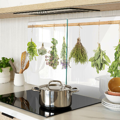 Cutting board Herbs dried on a string