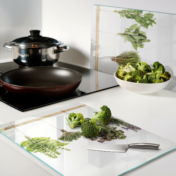 Cutting board Herbs dried on a string