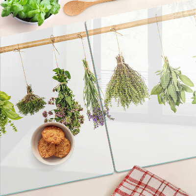 Cutting board Herbs dried on a string