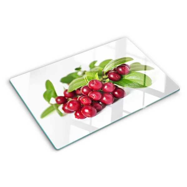 Glass chopping board Cranberries with leaves