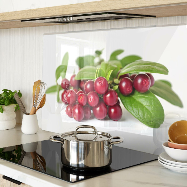 Glass chopping board Cranberries with leaves