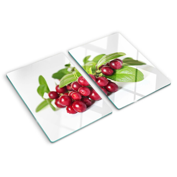 Glass chopping board Cranberries with leaves