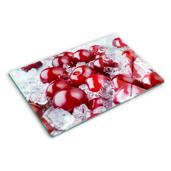 Chopping board glass Red grapes on ice