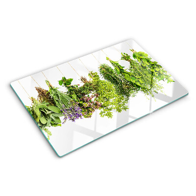 Glass cutting board Herbs hanging on a string