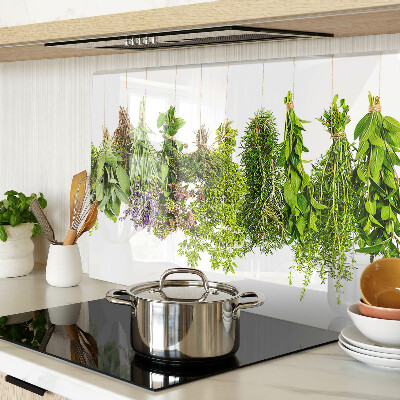 Glass cutting board Herbs hanging on a string