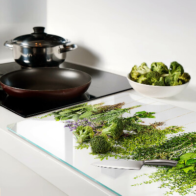 Glass cutting board Herbs hanging on a string