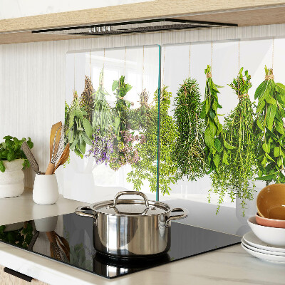 Glass cutting board Herbs hanging on a string