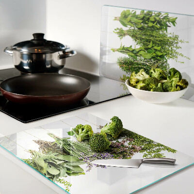Glass cutting board Herbs hanging on a string