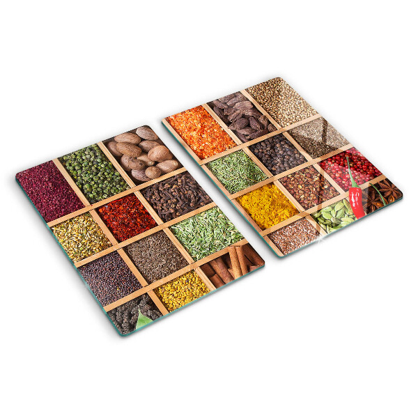Glass kitchen board Spices in jars