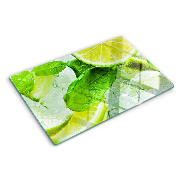 Chopping board Lemons and mint leaves