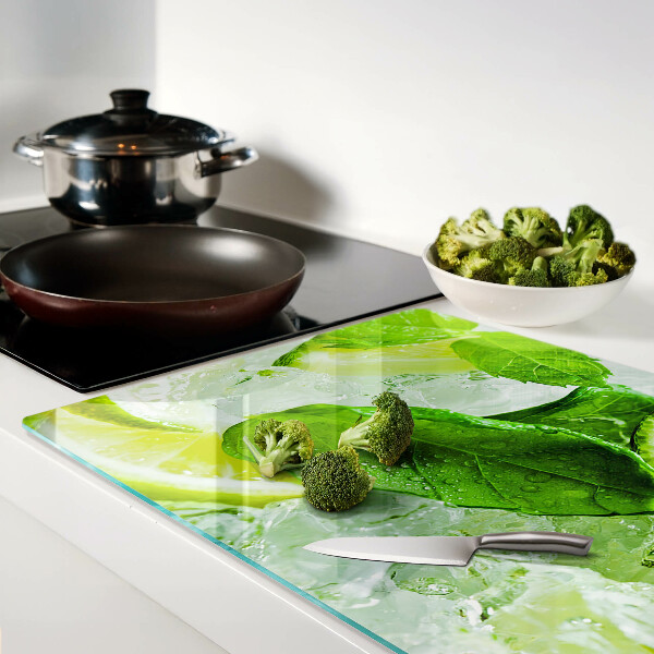 Chopping board Lemons and mint leaves