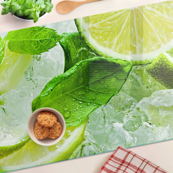 Chopping board Lemons and mint leaves