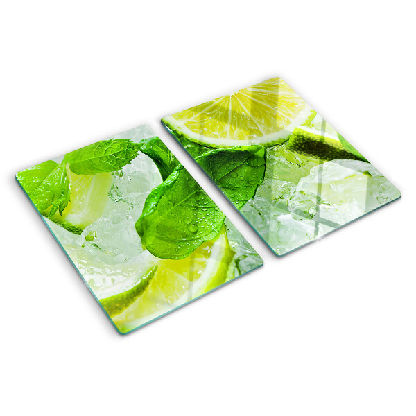 Chopping board Lemons and mint leaves