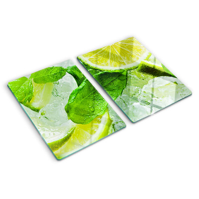 Chopping board Lemons and mint leaves
