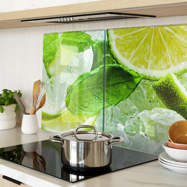Chopping board Lemons and mint leaves