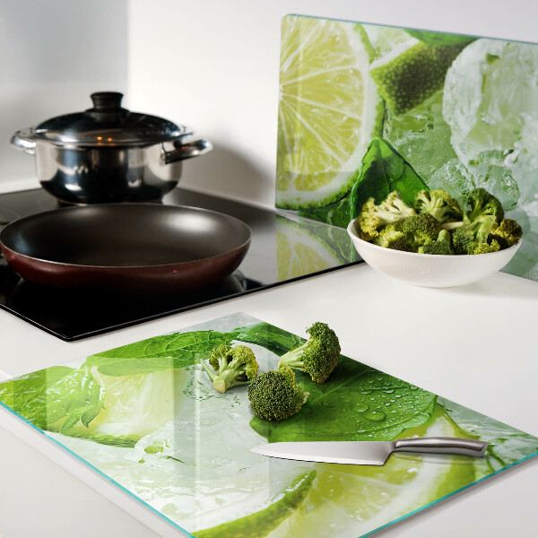 Chopping board Lemons and mint leaves