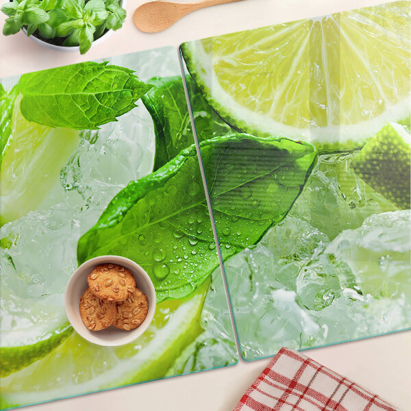 Chopping board Lemons and mint leaves