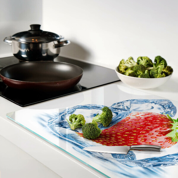 Glass chopping board Strawberry in ice