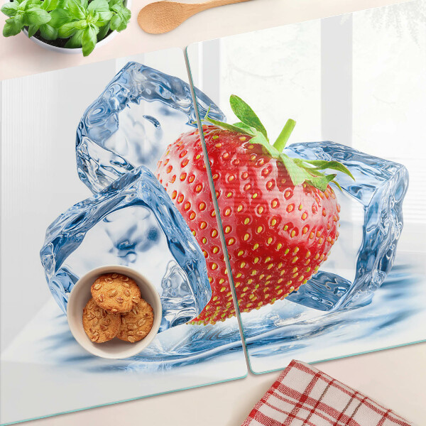 Glass chopping board Strawberry in ice