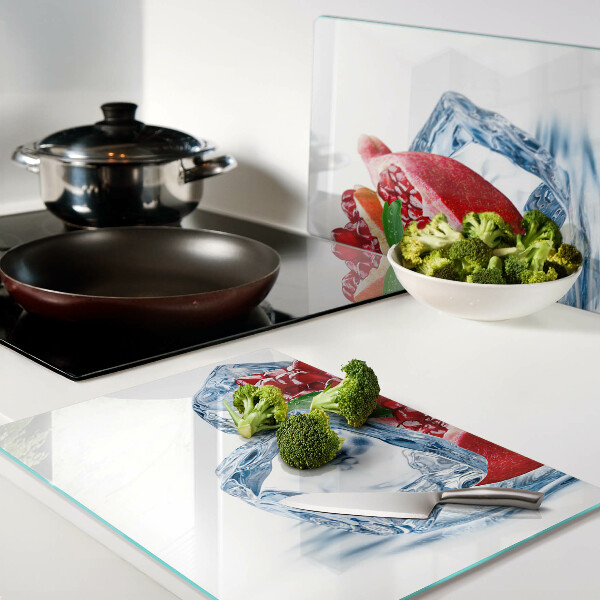 Glass cutting board Pomegranate in ice