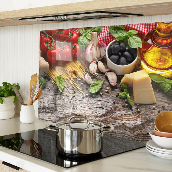 Chopping board Italian cuisine with pasta and vegetables