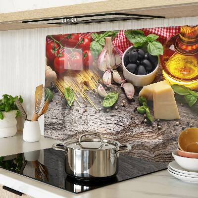Chopping board Italian cuisine with pasta and vegetables