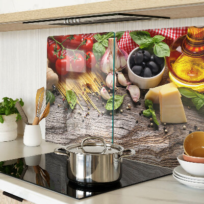 Chopping board Italian cuisine with pasta and vegetables