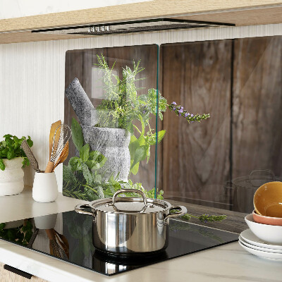 Chopping board glass Herbs in a pot