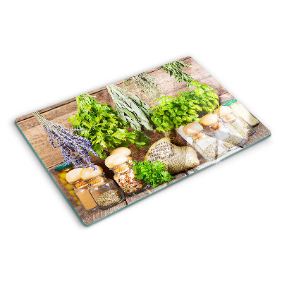 Cutting board Herbs and spices in the kitchen
