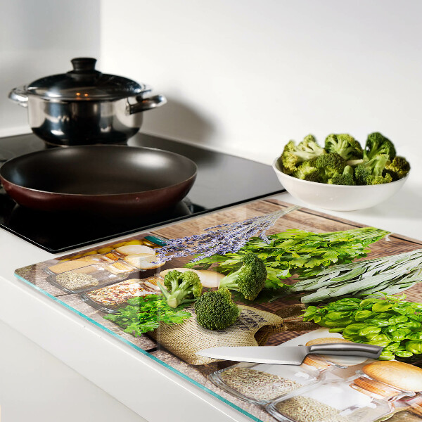 Cutting board Herbs and spices in the kitchen