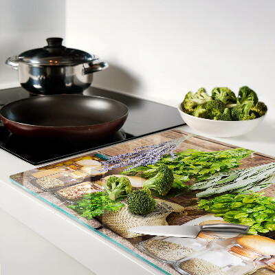 Cutting board Herbs and spices in the kitchen