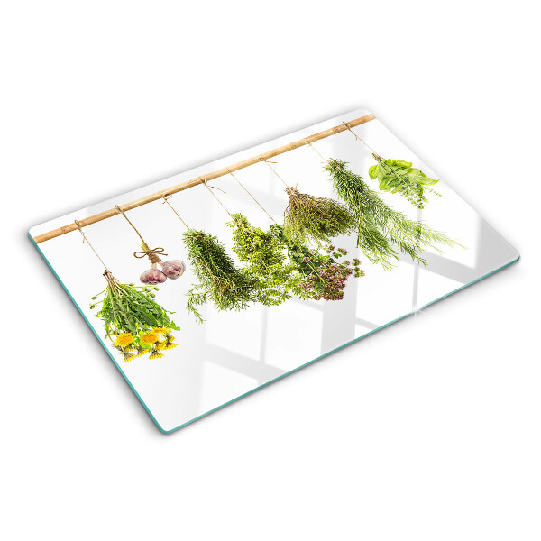 Glass kitchen board Herbs in hanging bunches